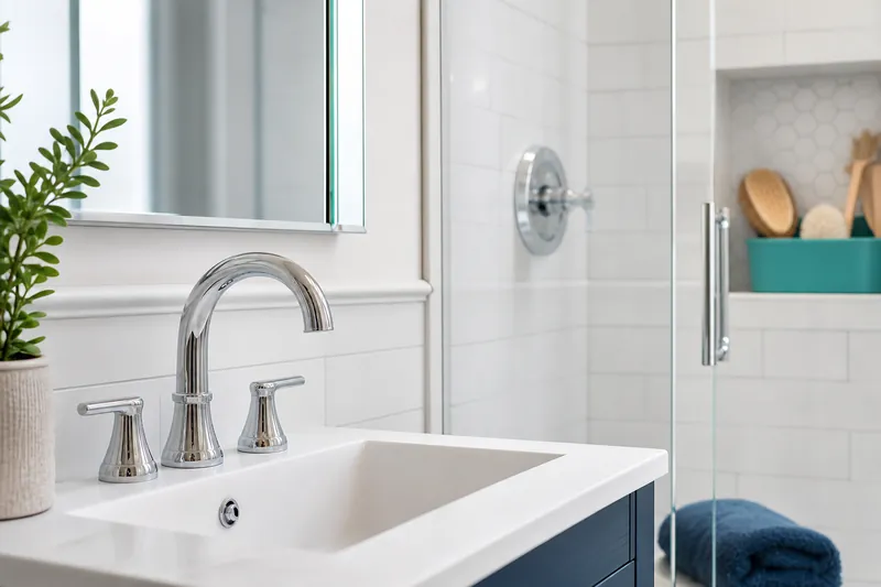 Spotless bathroom faucet and tile after a deep cleaning