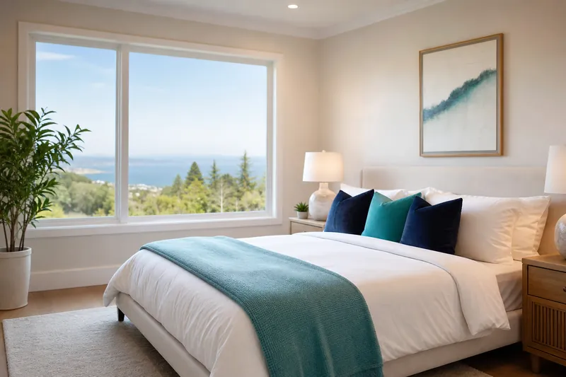 Neatly made bedroom kept clean with recurring cleaning